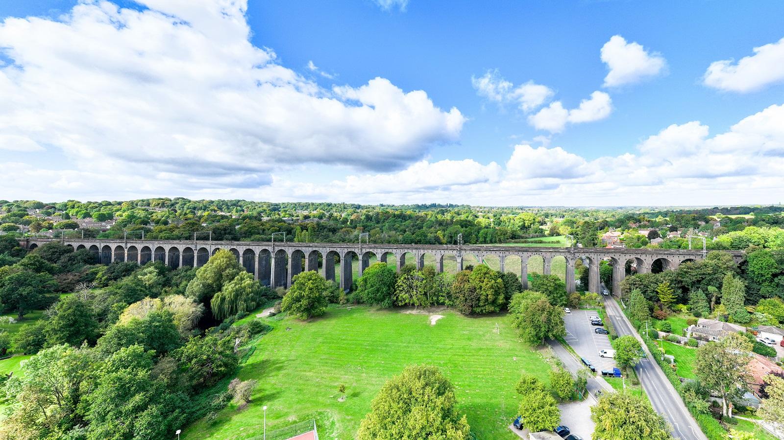 Viaduct over fields and hedges