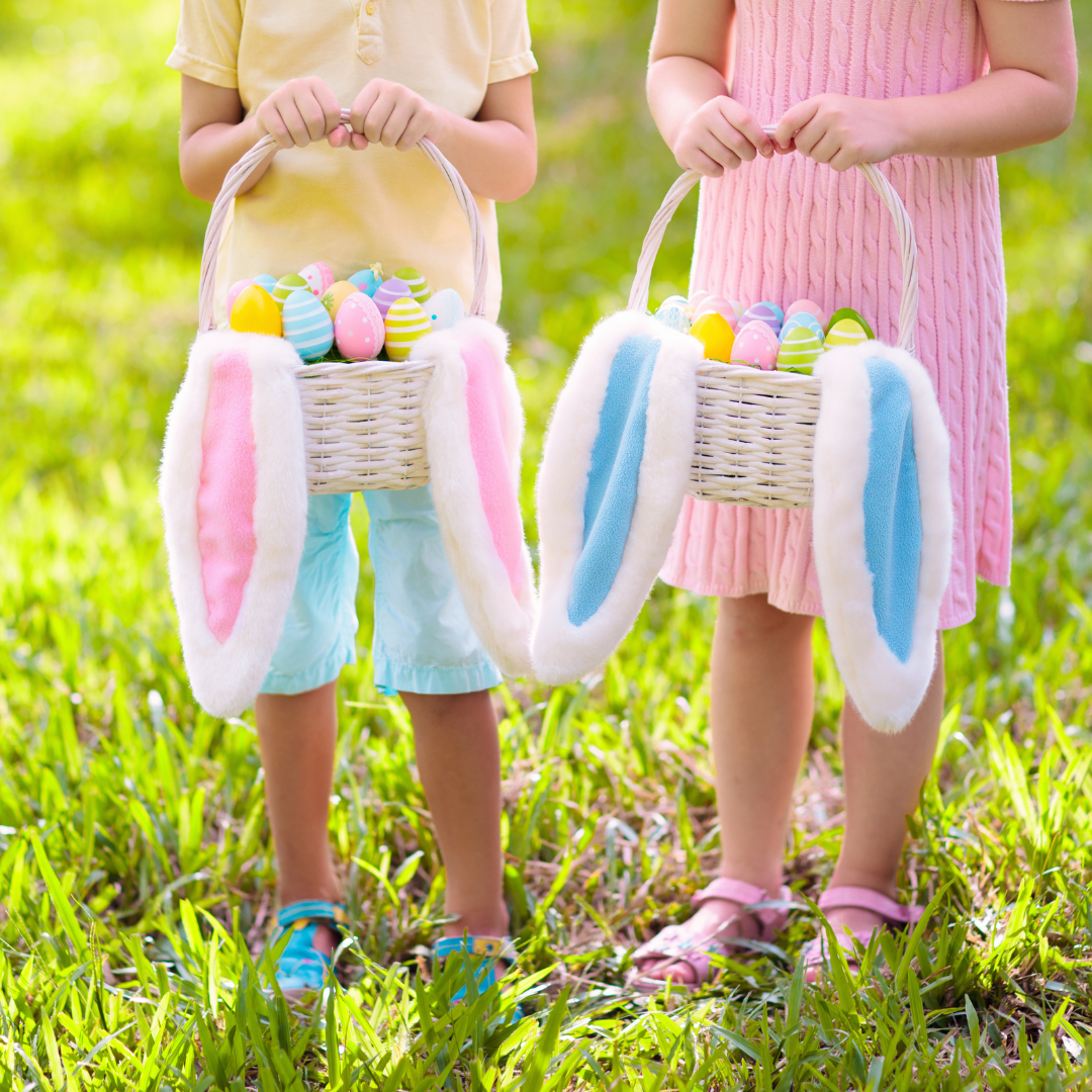 Two children holding eater baskets