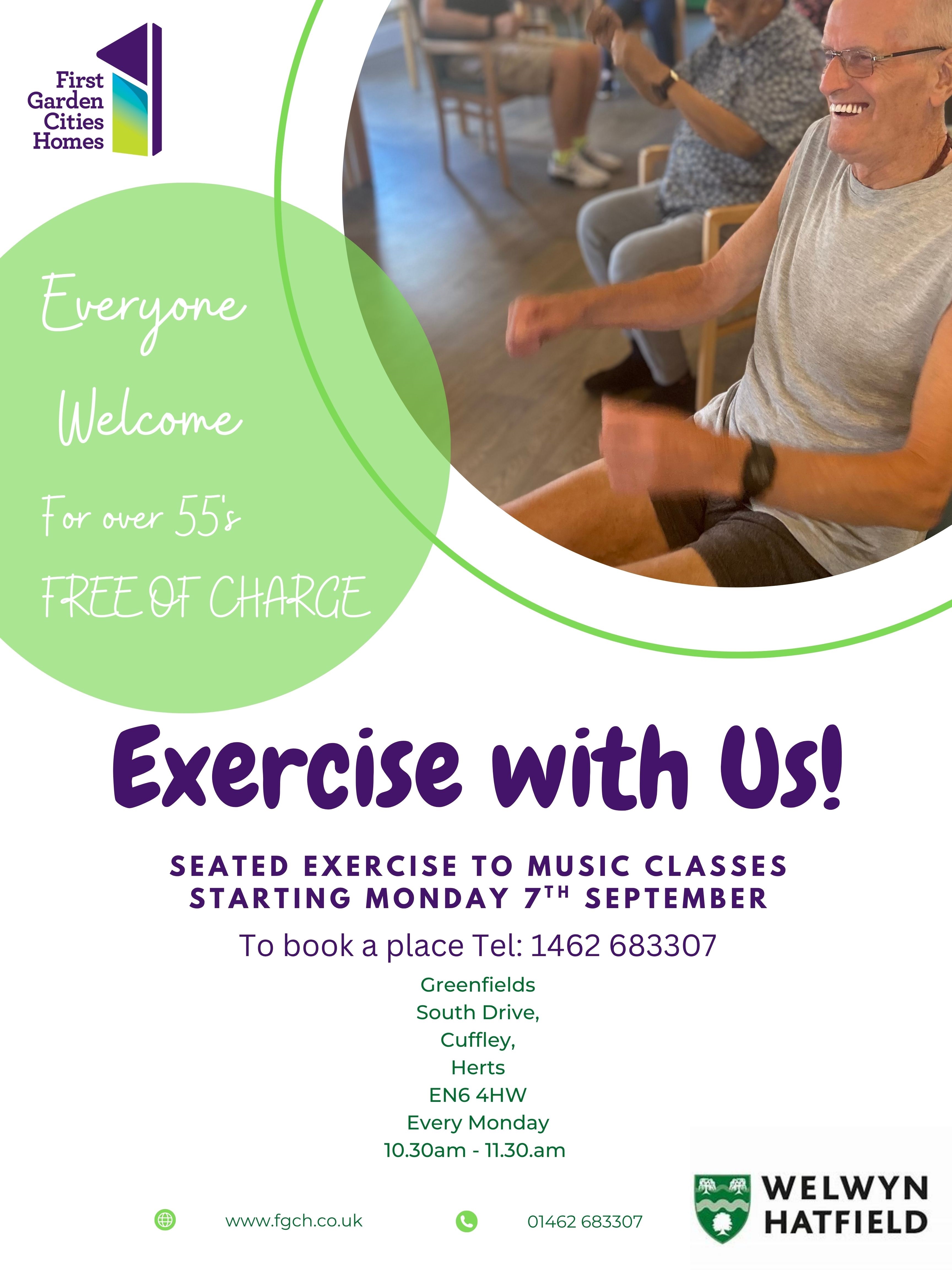 Exercise to music classes, every Monday. Greenfields, South Drive, Cuffley, Herts, EN6 4HW