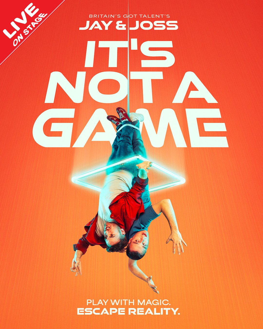 Two people hanging upside down