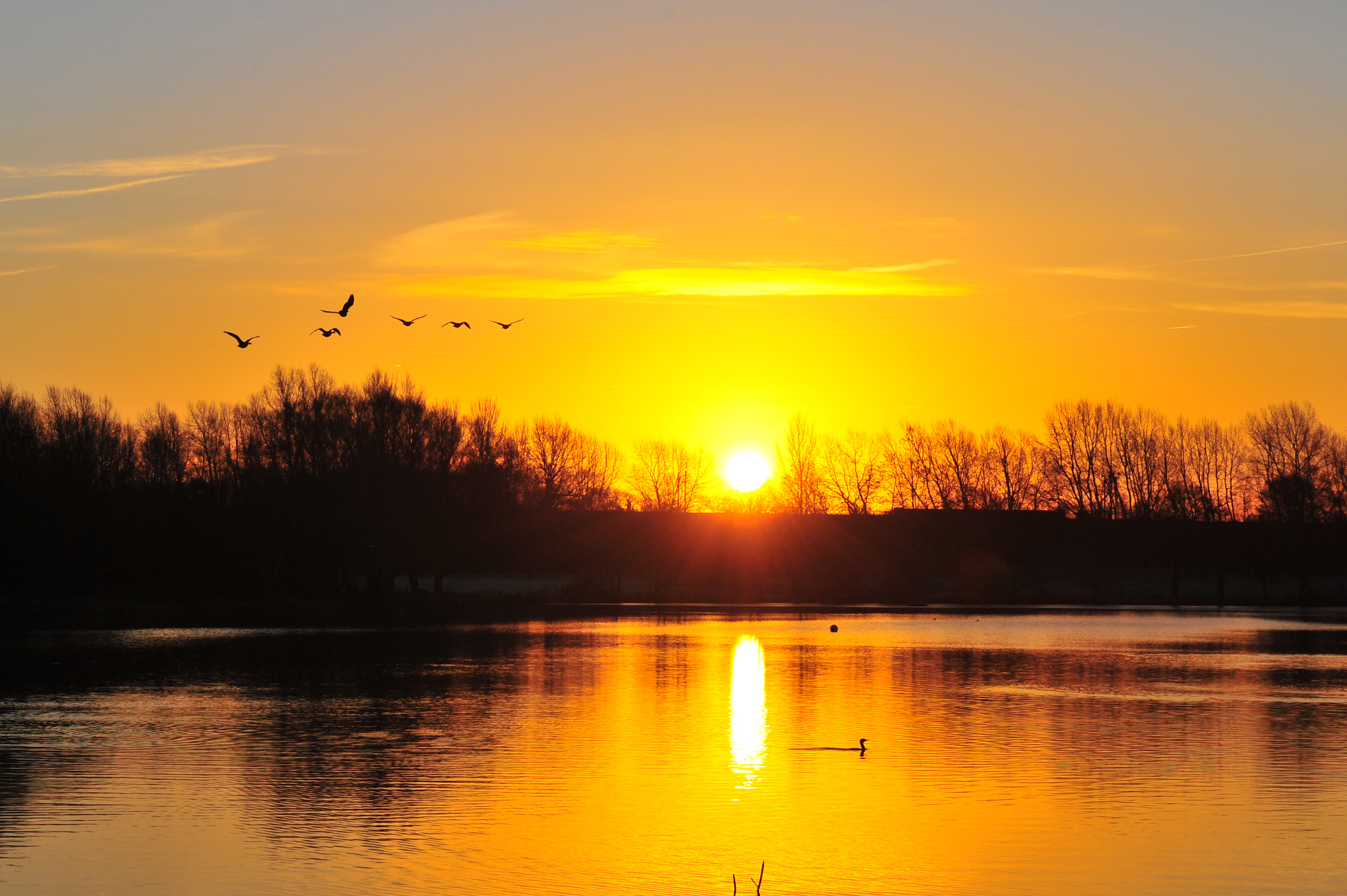 lake with sunset