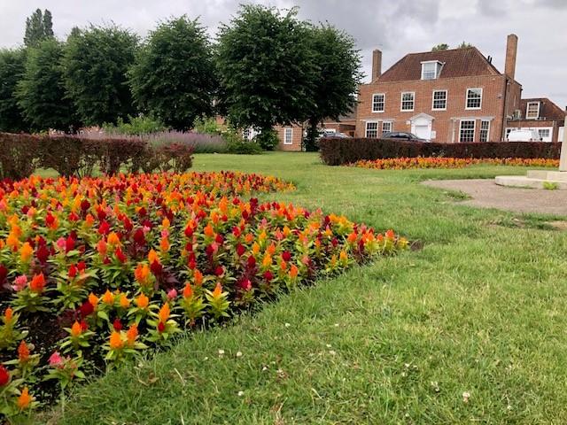 Grass and flower beds in Parkway