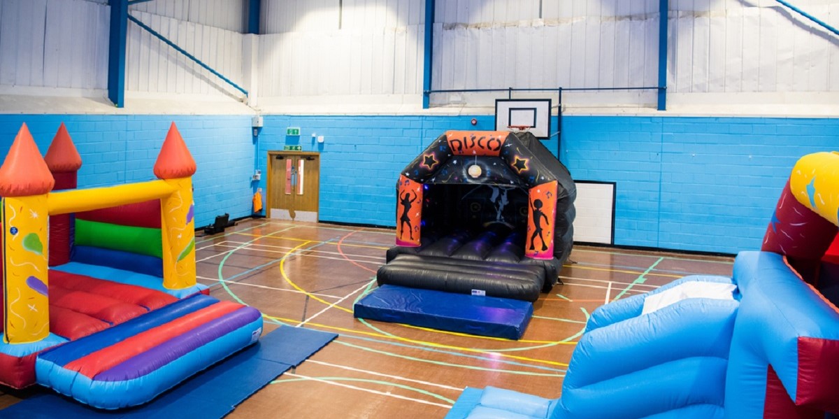 Bouncy castles in the sports hall