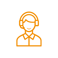 orange icon of a person with a headset on