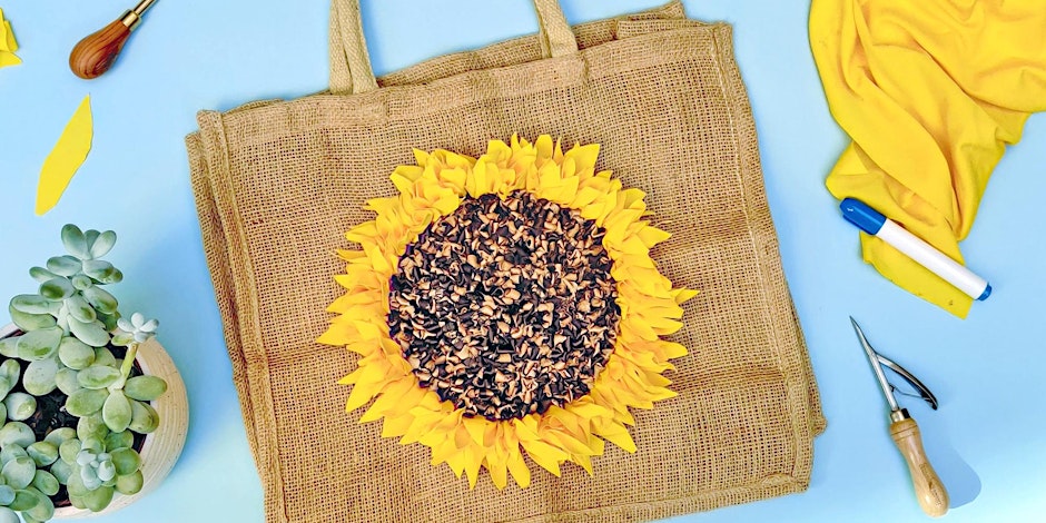 tote bag with sunflower made from rags