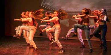 Group of young girls street dancing.